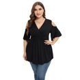 thumbnail image 2 of Daystry Plus Size Tops for Women Sexy Empire Waist Dressy Cold Shoulder Short Sleeve Shirts Black-3X, 2 of 8