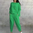 thumbnail image 2 of GILIGEGE Two Piece Sets for Women Women's Solid Color Casual Two Trouser Suit with Small Feet Round Neck and Long Sleeves Green Xl, 2 of 5