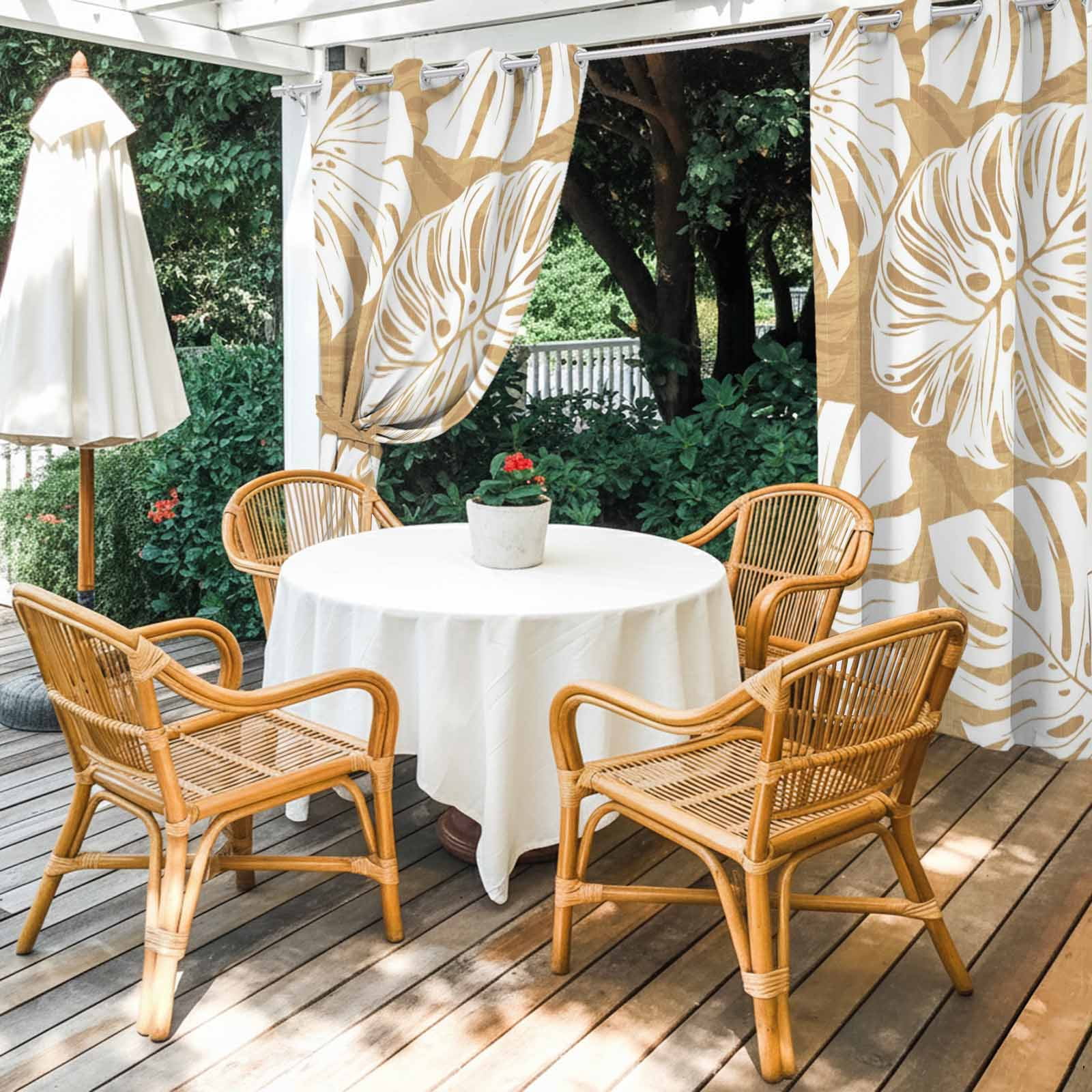 Brown Leaf Outdoor Curtains for Patio, Tropical Country Watercolor Jungle Botanical Leaves Sunshade Privacy Drapes Grommet Waterproof Outside Curtains for Porch/Cabana/Balcony 54"x 108", 1 Panel