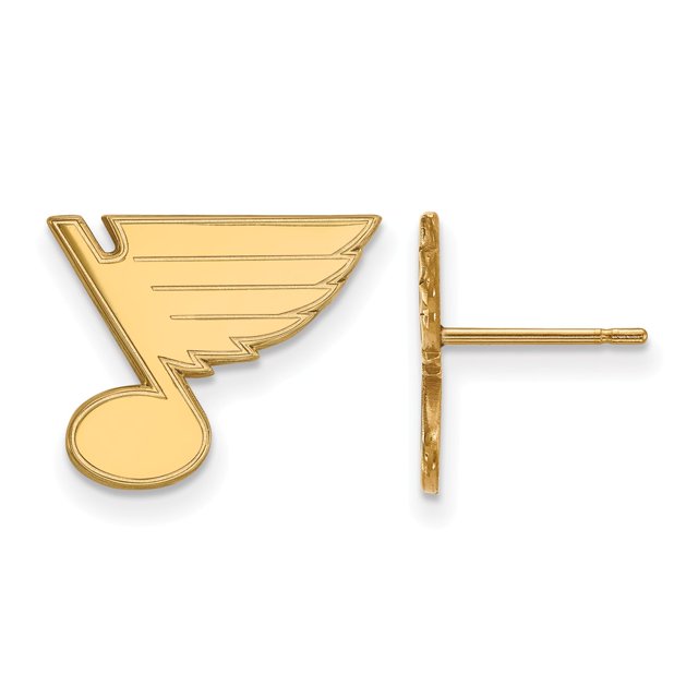 Solid 10k Yellow Gold Official NHL St. Louis Blues Small Post Studs Earrings - 13mm x 15mm