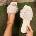 thumbnail image 5 of Virmaxy Womens Flat Sandals Women's Summer New Casual Flat Flat Flat With Large Fringe Wear Flat Beach Slippers Beige 41, 5 of 8