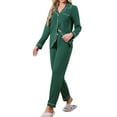 thumbnail image 4 of INSPIRE CHIC Women's Pajamas Set Long Sleeve Button Down Notch Collar Loungewear and Drawstring Pants with Pockets S Dark Green, 4 of 6