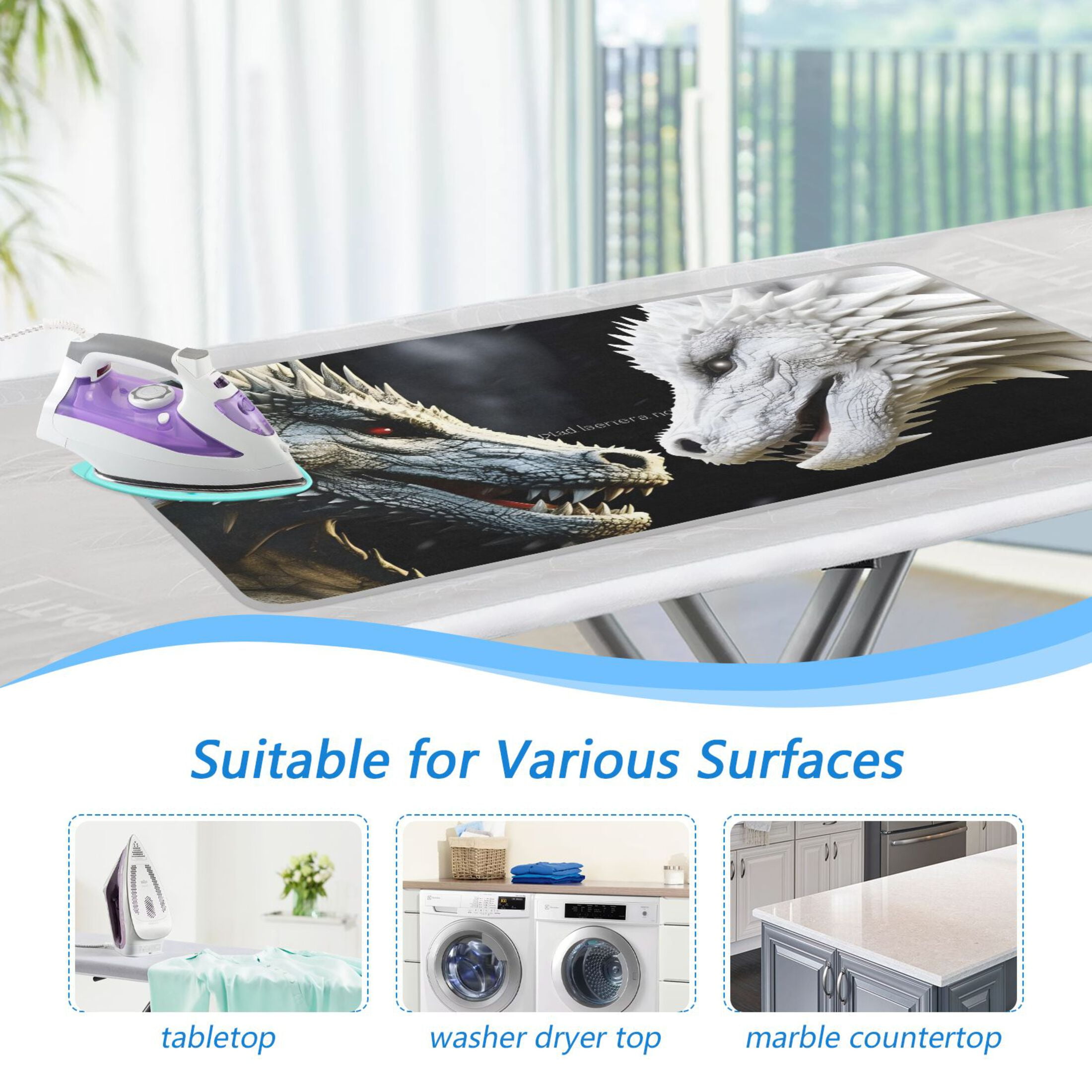 Black Dragon and White Dragon Ironing Mat Blanket for Table Top Travel Portable Ironing Board Pad 47.2x27.6 Inch
