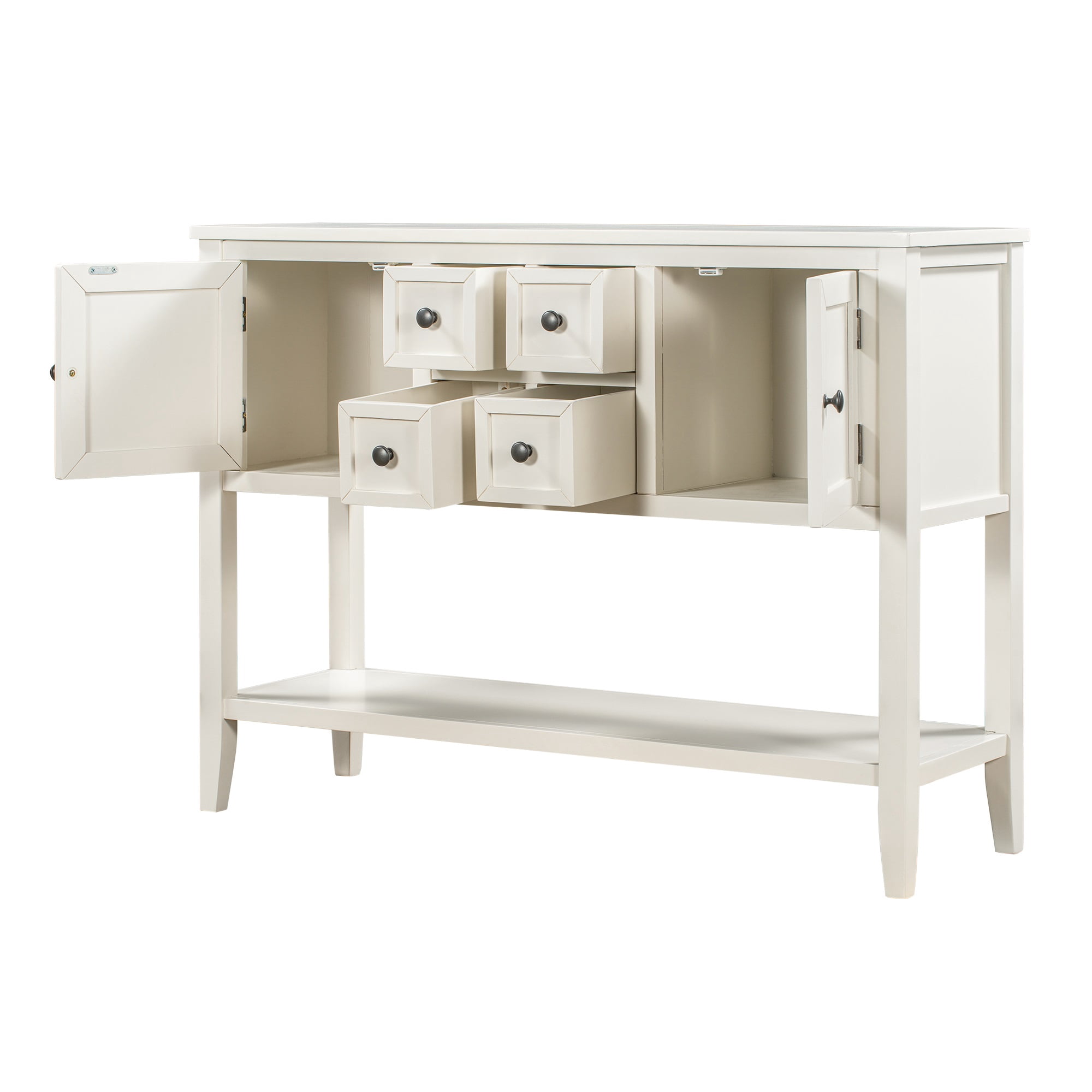 Console Table with 4 Storage Drawers,Storage Vintage Wood Buffet Sideboard Desk with 2 Cabinets and Bottom Shelf, Retro Entryway Table Cupboard for Living Room, Foyer, Hallway