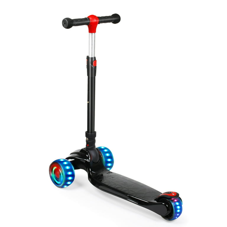 Lieagle Scooter for Kids 3 Wheel PU LED Flashing 3 Adjustable Height Foldable Kick Scooter for Kids 3-8 Years Old Paint Black