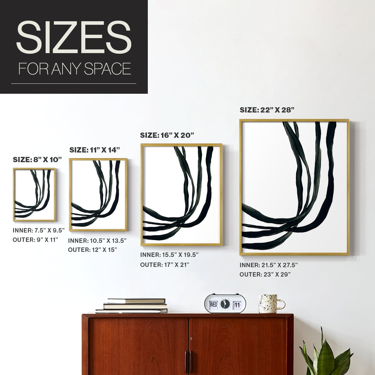 Onyx Ribbon I in Gold Solid Wood 8 x 10 Framed Print