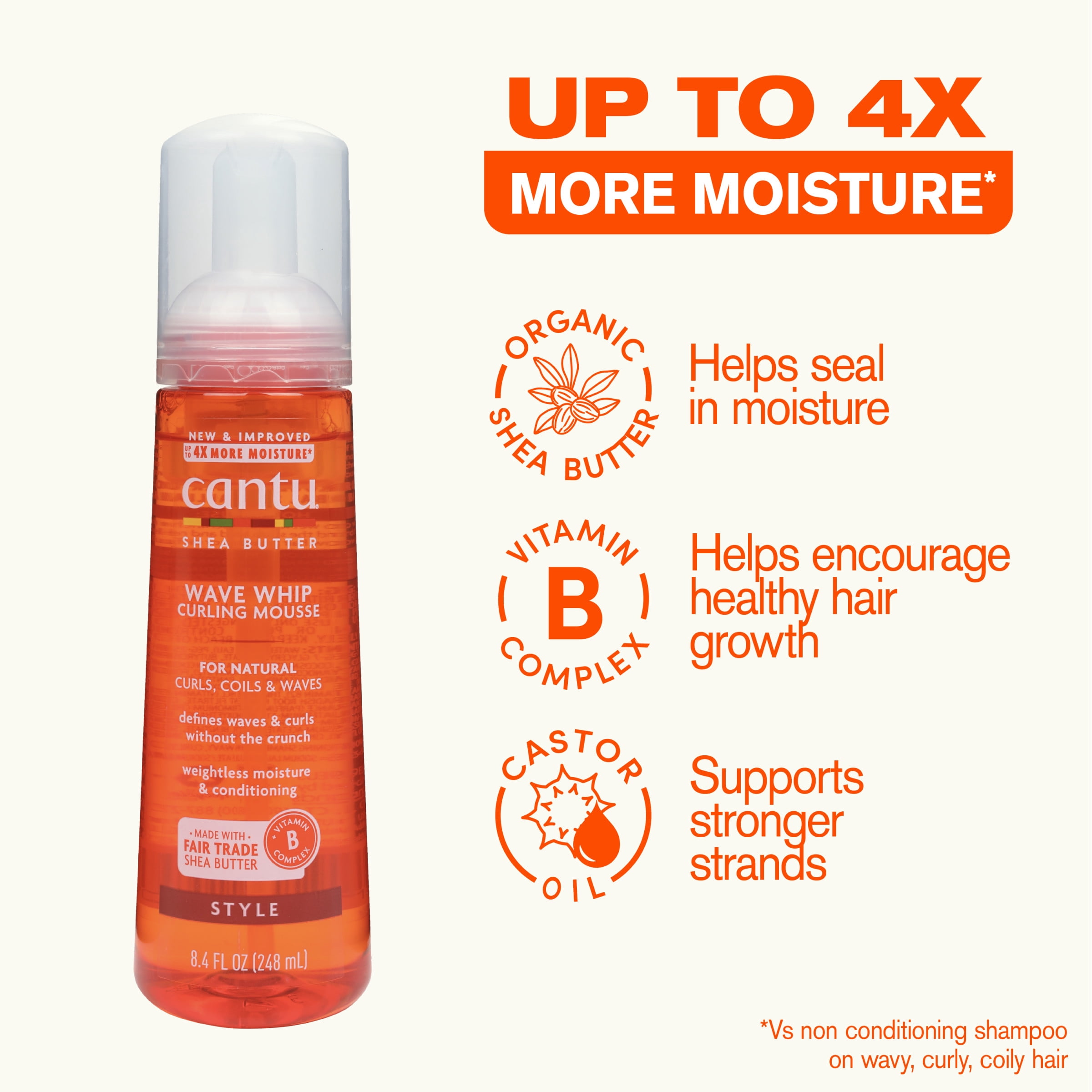 Cantu Wave Whip Curling Mousse with Shea Butter, 8.4 fl oz