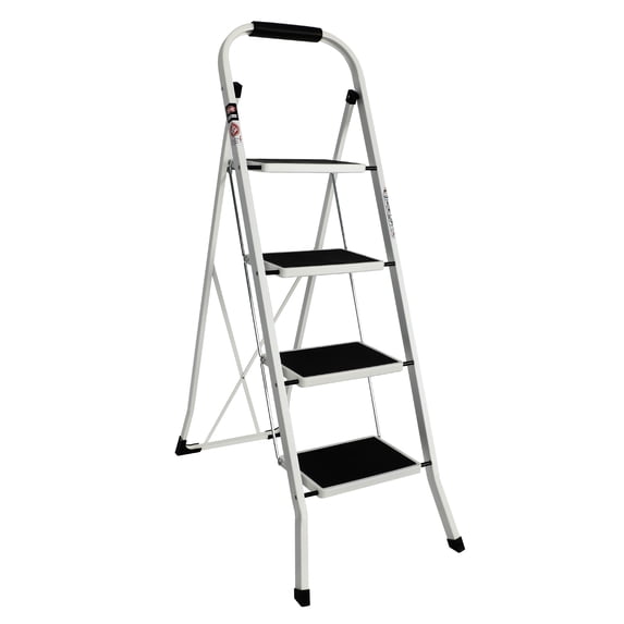 EFINE 4 Step Ladder, Slim Folding Design Step Stool, High Grade Steel with Smooth Powder Coating, Sturdy and Lightwight, Holding up to 330lbs. (White)