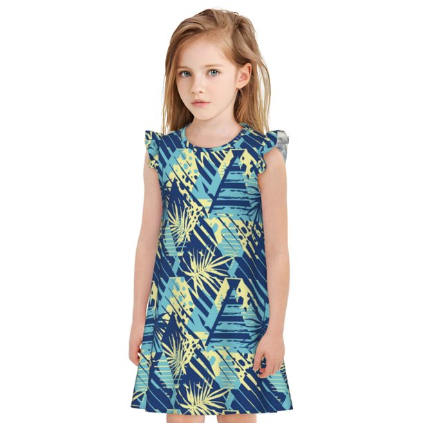 Balery Hawaiian Style Camisón de princesa para niñas, pijama de algodón con mangas abullonadas, suave y bonito.-Large