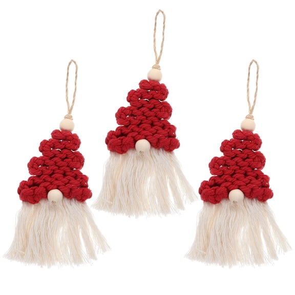 Homoyoyo Set of 3 Multi-Color Macrame Christmas Tree Ornaments with Cotton and Wood Materials
