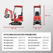 HUAYEE 1.4 Ton Mini Excavator with 200mm Digging Bucket, Ripper, Landscape Rake, HY14C Small Digger with 13.5 HP Engine, Side Swing, Hydraulic Thumb, In-stock in the US
