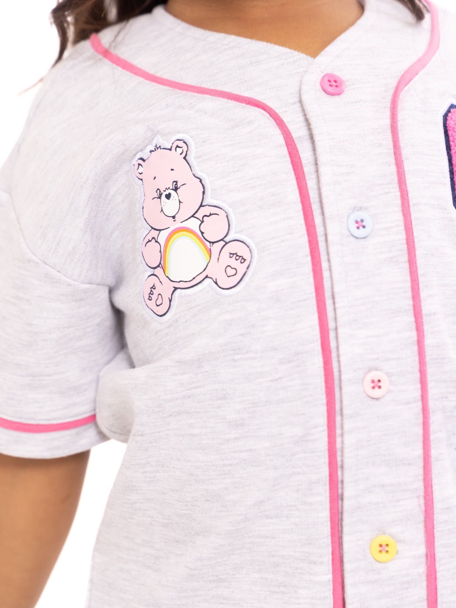 Care Bears Toddler Button Down Baseball Jersey with Short Sleeves, Sizes 12M-5T