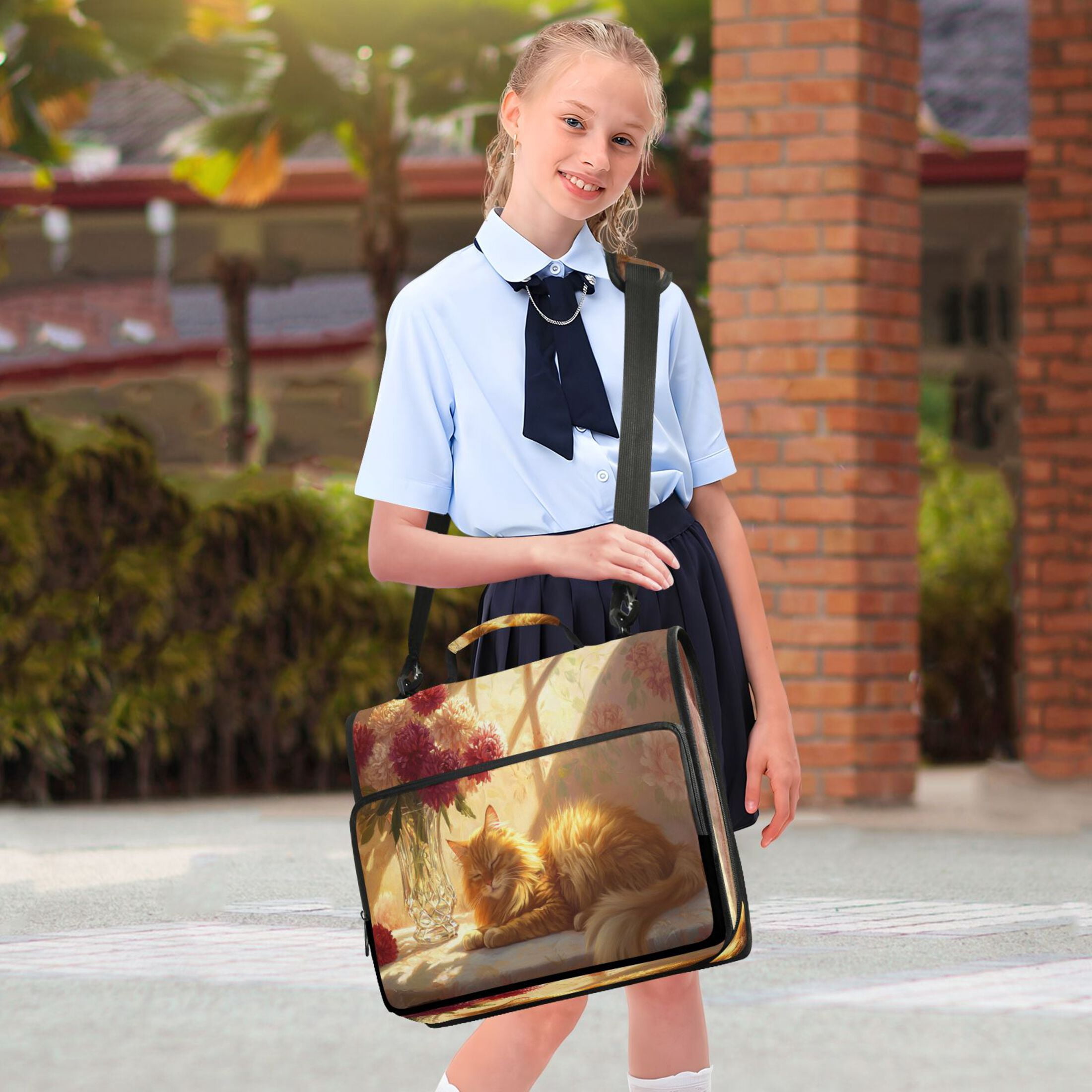 YAZAOO Zipper Binder trapper keeper Documents Organized Design Sleeping Cat Flowers Sunlight Printed
