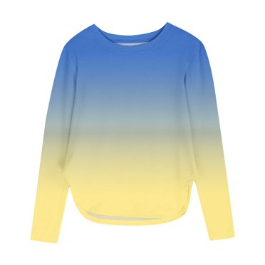 Lmnyox Girls Long Sleeve Shirts Fashion Cute Crew Neck Tunic Blouses Kids Side Slit Gradient Tops 3-12 Years