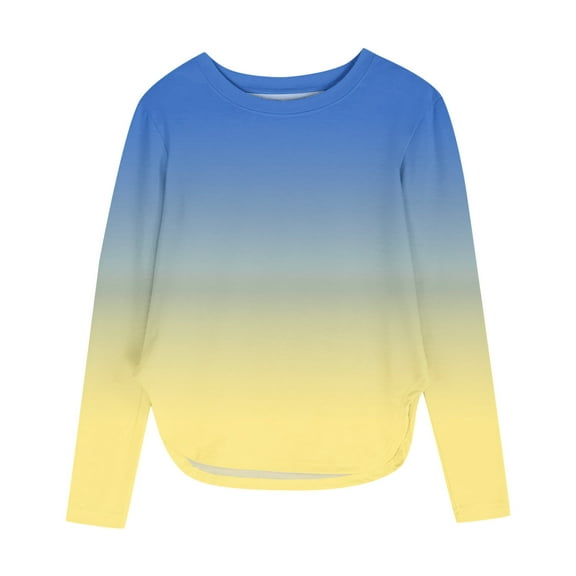 Hxshgdsn Girls Strip T Shirt Long Sleeve Crew Neck Pullover With Side Slit Hem Trendy Soft Comfy Tops Yellow 11 Years