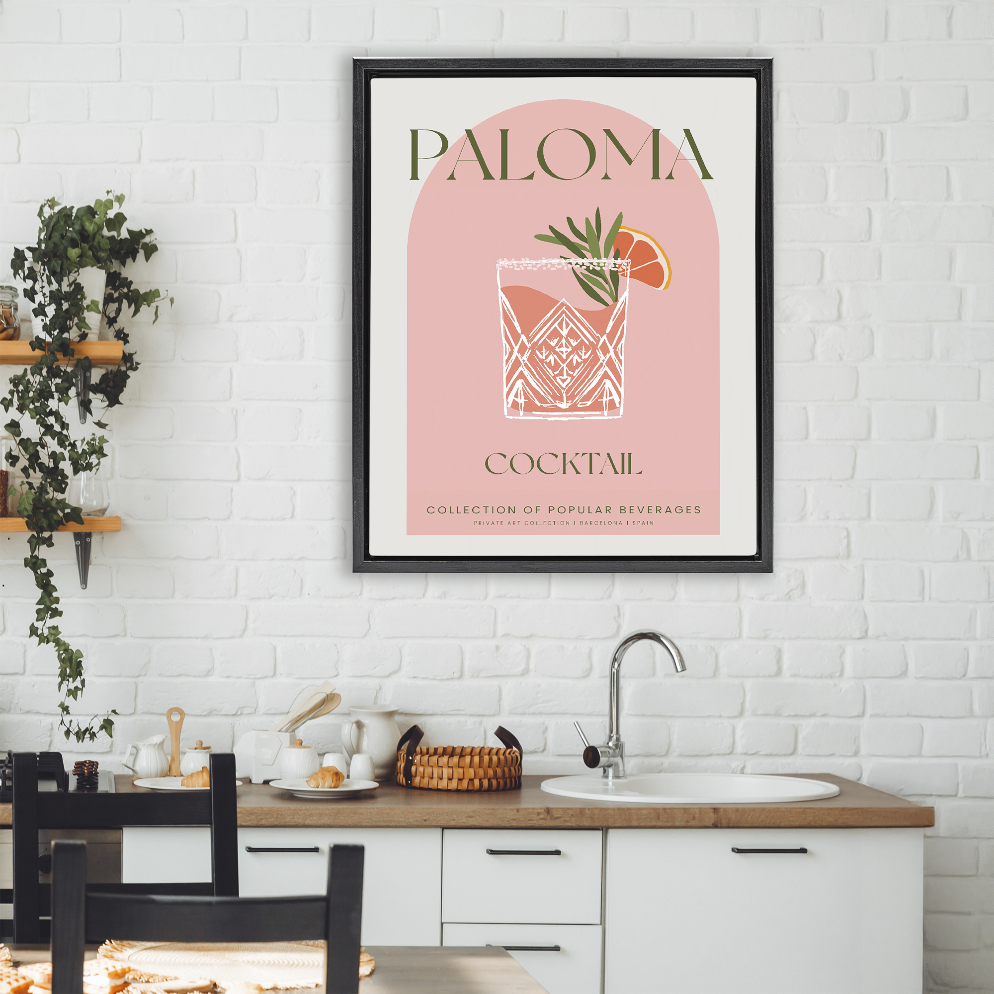 Stylish Retro Paloma Black Framed Floater Canvas Wall Art, design by Lil' Rue