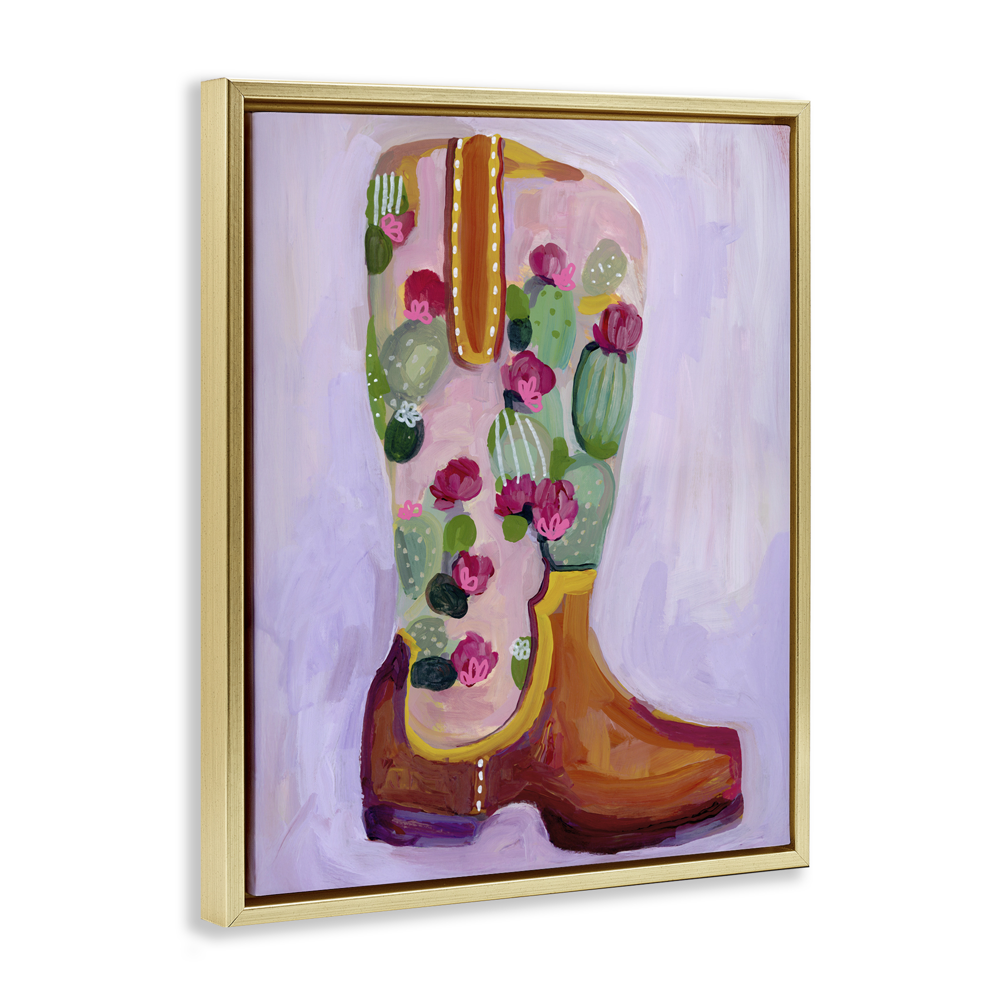Desert Day Dream Boots Gold Framed Floater Canvas Wall Art, design by Ashley Davis