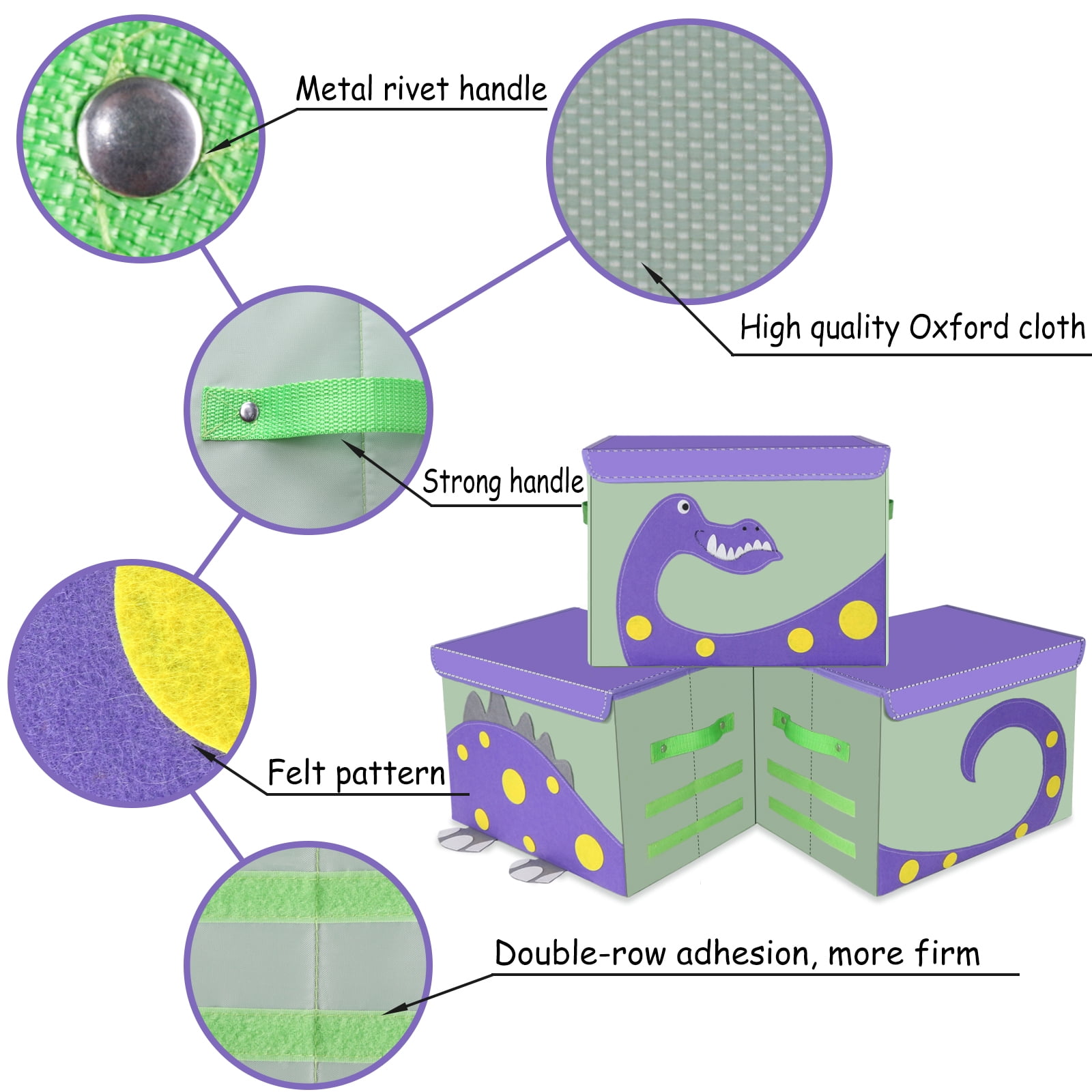 ASKETAM Kids Dinosaur Toy Box - Large Storage Bin for Boys & Girls, Cute Organizer (Purple Dinosaur)