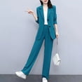 thumbnail image 2 of Quixlent 2 Pcs/Set Women Coat Pants Suit Formal Business Style Lapel Button Closure Cardigan Long Sleeve Straight Wide Leg Plus Size Commute Jacket Trousers Set, 2 of 7