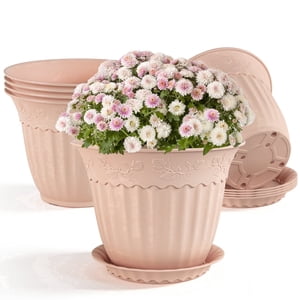 Fiason 6-Pack 8-Inch Blush Pink Plastic Planters