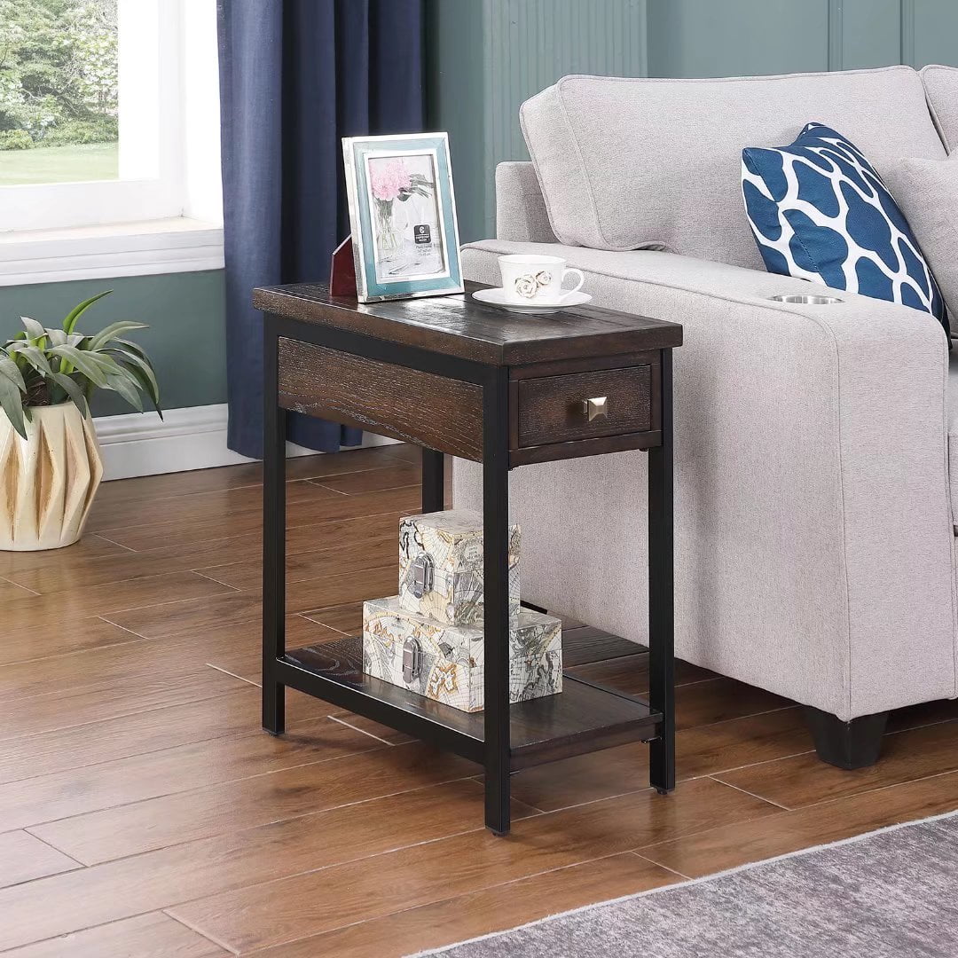 Farati Wood Side Table Vintage 2-Tier Rectangle End Table with Storage ...