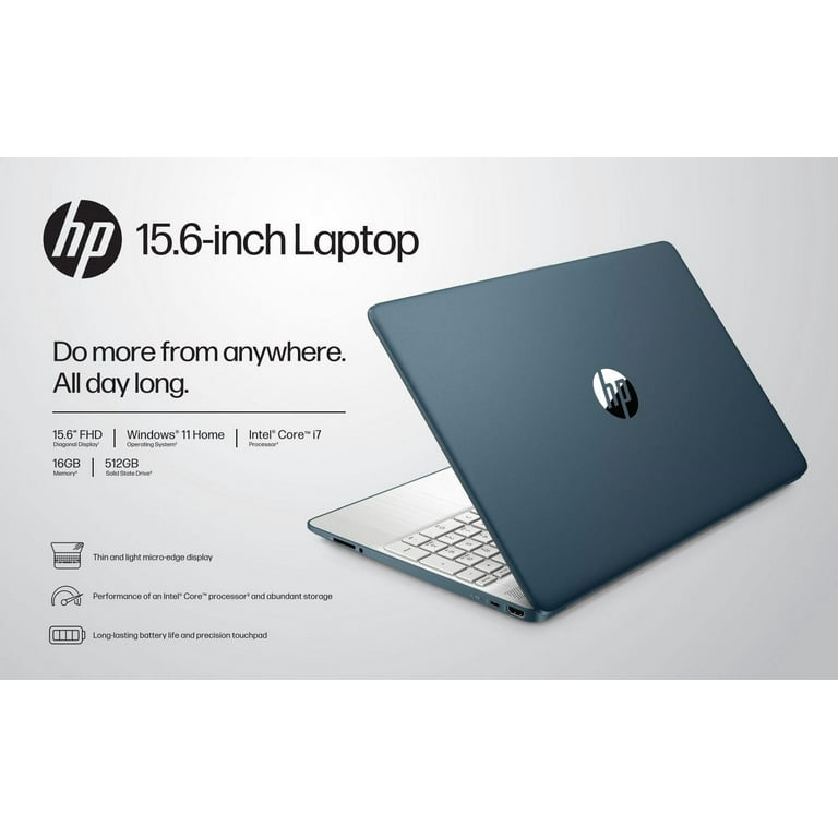 HP 15.6 FHD Laptop, Intel Core i7-1165G7, 16GB RAM, 512GB SSD, Spruce  Blue, Windows 11 Home, 15-dy2762wm 