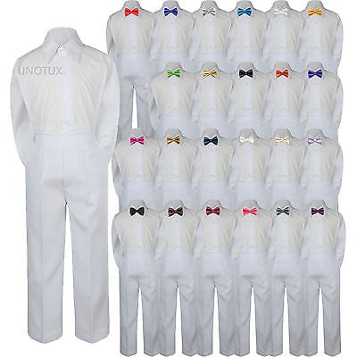 

Baby Toddler Kid Boys Wedding Formal 3pc Set Shirt White Pants Bow Tie Suit S-7
