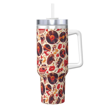 

Uemuo Skull rock record music heart Print 40oz Ice Bully With Handle And Straw Stainless Steel Vacuum Insulated Cup And 2 In 1 Straw Lid Insulated Travel Tumbler