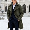 thumbnail image 3 of Mens Trench Coat Double Windbreaker Overcoat Notched Lapel Long Jacket Overcoat Fall Winter Business Long Jacket Army Green XL, 3 of 5