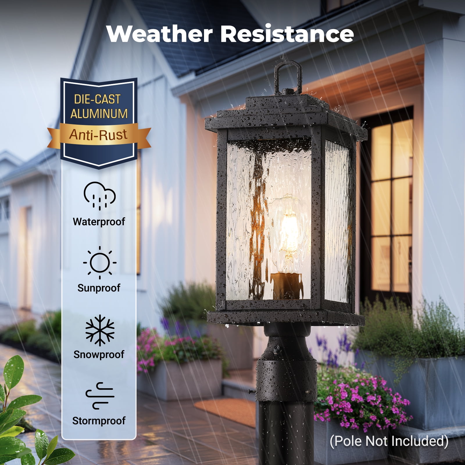 VIANIS Large Dusk to Dawn Outdoor Post Lights, Oil Rubbed Bronze Hardwired Waterproof Outside Lamp Post with Pier Mount Base, 3-inch Aluminum Post Light with Tempered Glass for Garage, Garden