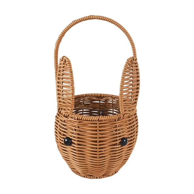 Imitation Rattan Handheld Basket, Small Woven Storage Basket with Bunny Ears, Decorative Rope Basket for Flowers Toys, Spring Easter Gift Basket for Home Nursery