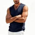 thumbnail image 6 of Ecqkame Mens Tank Tops Knitted Pit Stripe Slim Fit Textured Vest V-Neck Sleeveless Casual Lightweight Breathable Daily Versatile Tops Navy Free Size, 6 of 7
