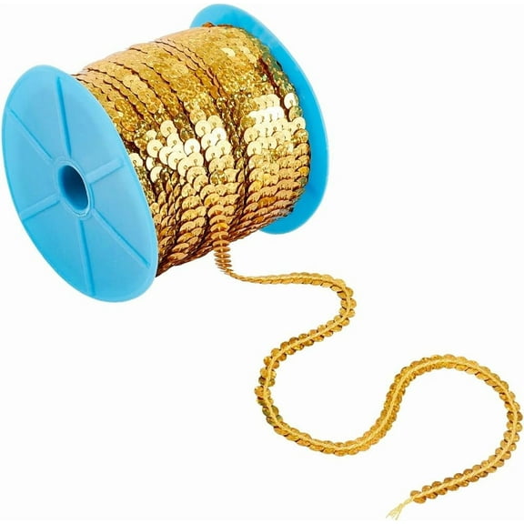 1set 100 Yards Gold Sequin Trim 6mm Flat Sequin Strips Metallic Sequin Strand Fabric Paillette String Holographic Glitter Sequins for Crafts Sewing Dress Costume Headband Fringe Embellishments