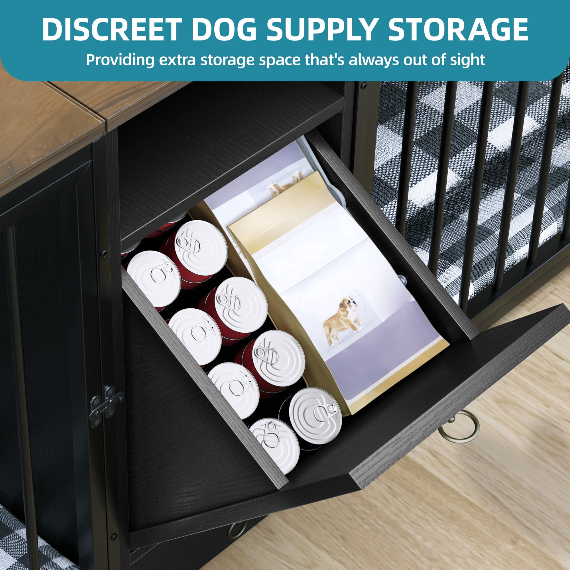 Uforic 40.1" Modern Dog Crate with Single Room, Heavy Duty Dog Cage with Large Tabletop for Medium Dogs, Black