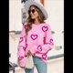 thumbnail image 5 of Suéteres de Otoño para Mujer, Jersey Holgado de Punto A Rayas con Cuello Redondo y Larga con Estampado de Corazones 2025 Rosa XL, 5 of 9