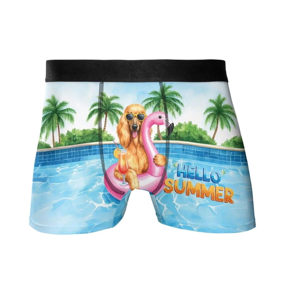Hello Summer Afghan Hound at Swimming Pool Flamingo Swim Ring All Over Print Boxer Briefs Underwear for Men Dad Dog Lover - 12009