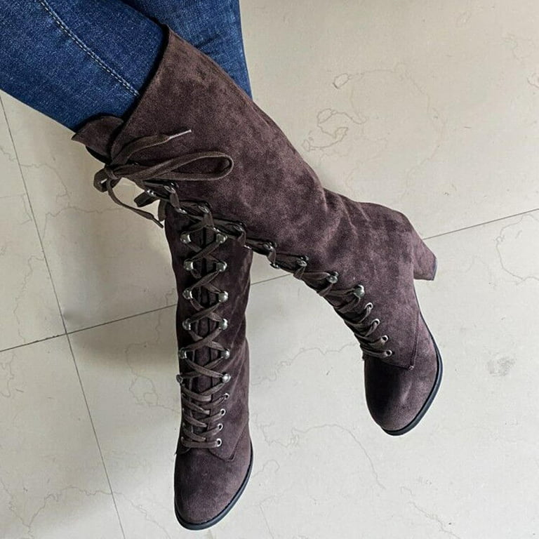 New Autumn Winter Women Fashion Steampunk Gothic Vintage Style Retro Punk  Boots Cozy Lace Up Elegant Knee High Boots Plus Size, Mid-Calf Boots