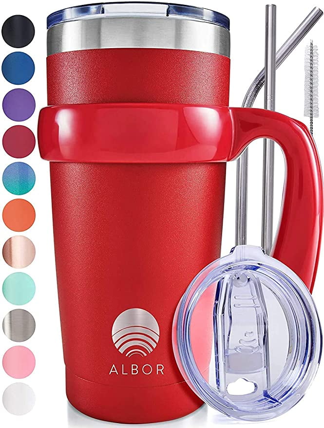 ALBOR Triple Insulated Stainless Steel Tumbler 20 oz Scarlet Coffee