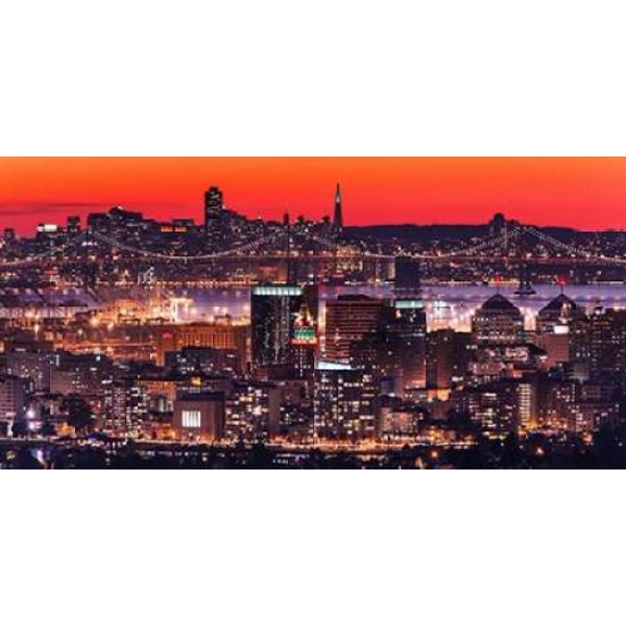 Oakland SF Twilight Canvas Art - Greg Linhares (10 x 20)