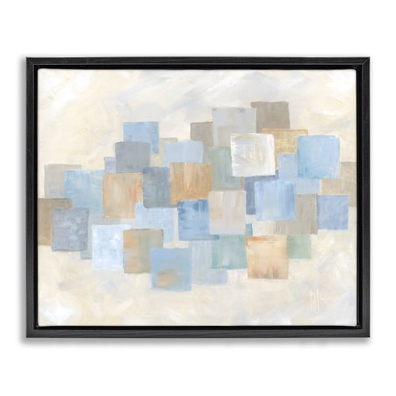 Stupell Industries Contemporary Layered Blue Beige Squares Black Floating Frame Canvas Art, 21 x 17, by Georgia Janisse