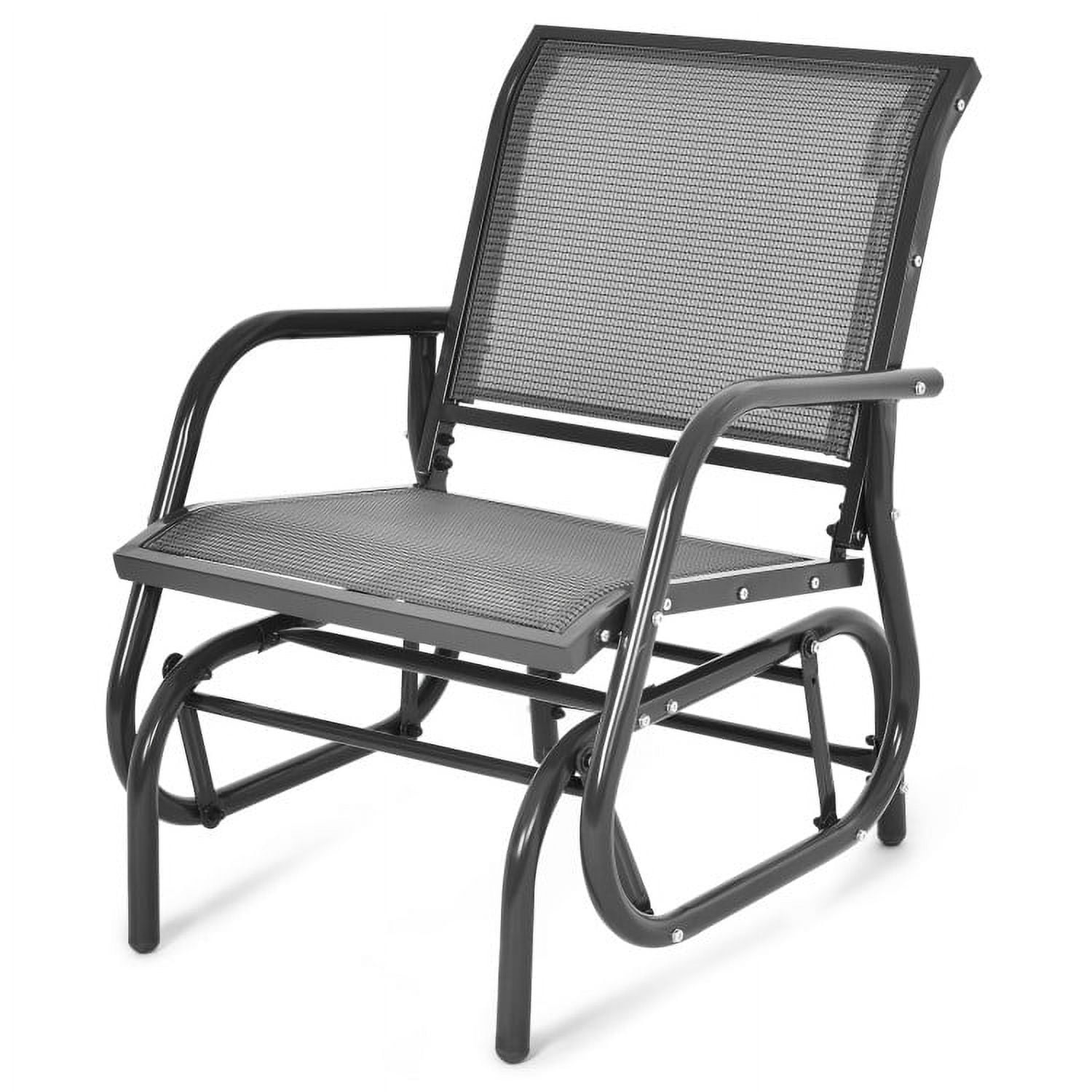 Spaco Outdoor Single Swing Glider Rocking Chair with Armrest-Brown, Outdoor Glider Rocking Chair Cushion Lawn for Porch,Backyard,Indoor and Garden, Gray