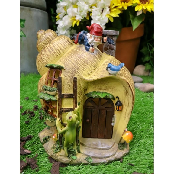 Ebros Fairy Garden Mr Gnome & Frog Mini Helix Snail Cottage House Figurine 7.5"L