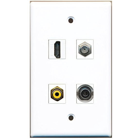 RiteAV - 1 Port HDMI 1 Port RCA Yellow 1 Port Coax Cable TV- F-Type 1 Port 3.5mm Wall Plate
