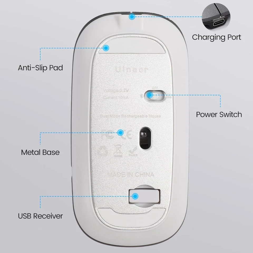 RHEA- Wireless Silent Mouse Bluetooth, Rechargeable Led (Bt 5.1+2.4G) Green