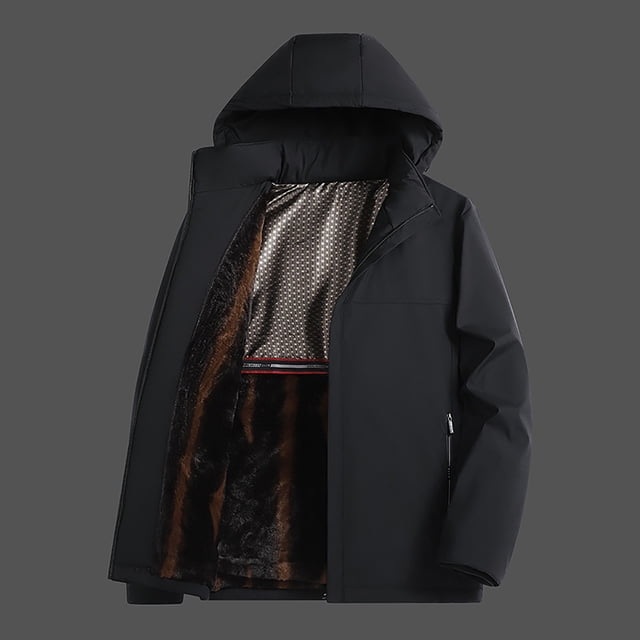 RXIRUCGD Men's Stitching Drawstring Hooded Slim Fashion Jacket Coat Outwear, Black, Size: L