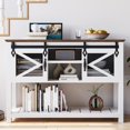 thumbnail image 3 of Ataucjin Farmhouse Entryway Table with Sliding Barn Doors, Sofa Table with Storage and Open Shelf, Console Tables for Entryway, Hallway, Washed Grey, 3 of 8
