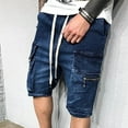 thumbnail image 4 of DDAPJ pyju Mens Jean Shorts Multi Pocket Cargo Jean Shorts Casual Solid Color Elastic Waist Drawstring Stretch Denim Shorts, 4 of 7