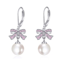 925 Sterling Silver Bow Dangle Earrings Pearl Leverback Drop Pink Bowknot Jewelry Gifts for Women