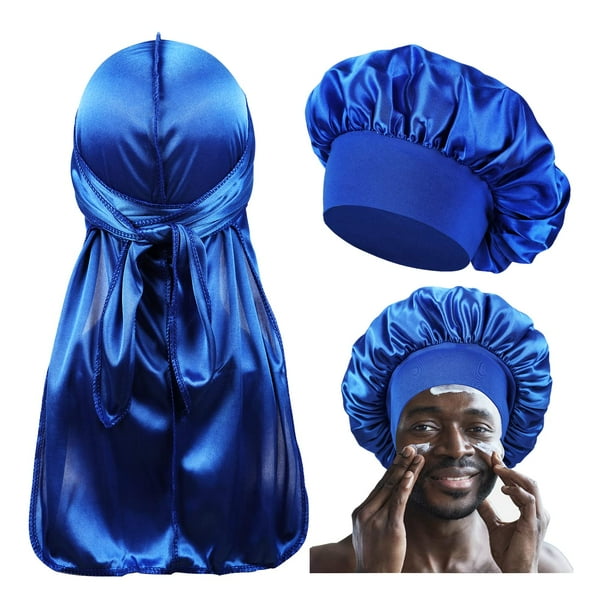 Gorro de pelo de seda para hombres y mujeres durmientes, gorros a juego y juego Durag, 2 uds.