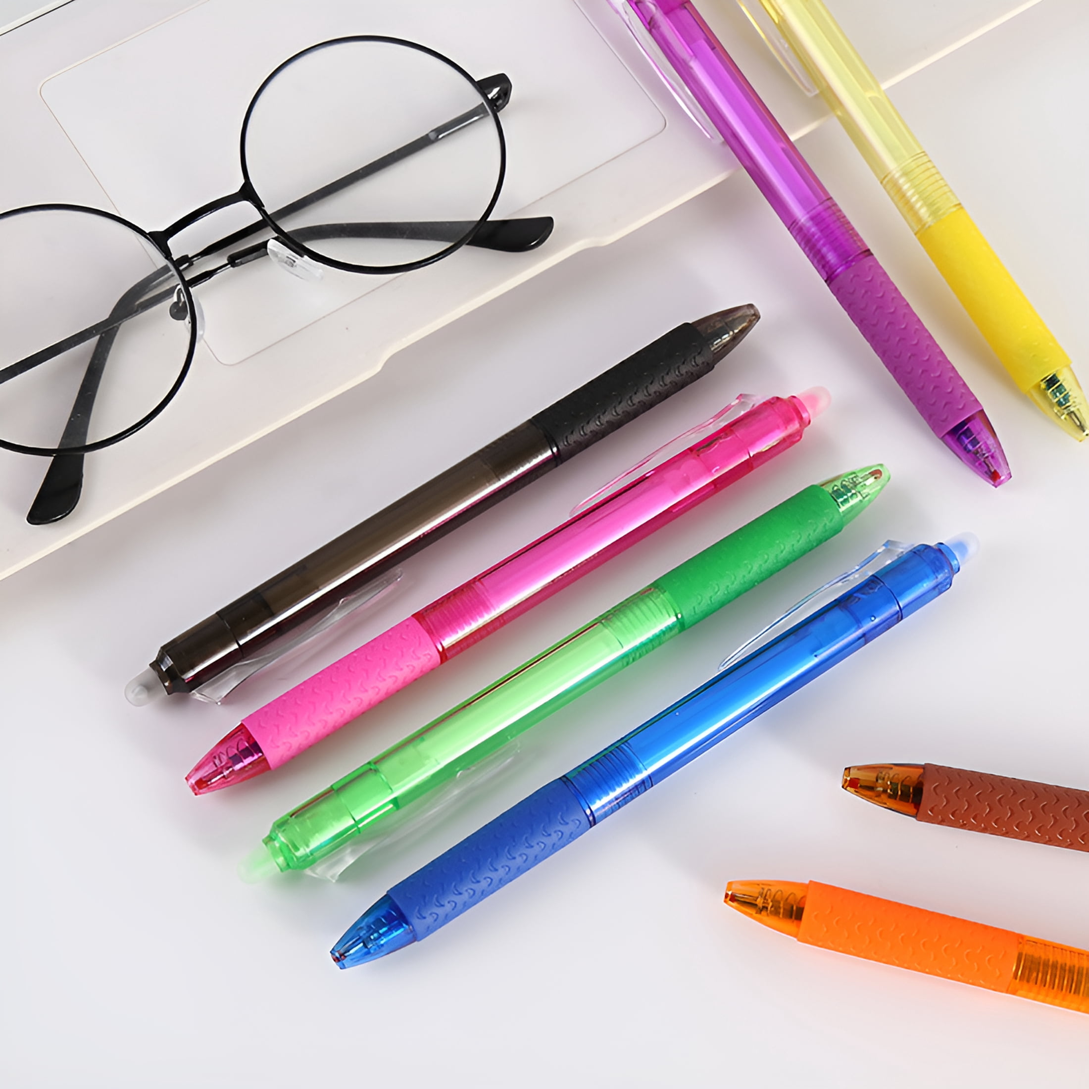 CCOCC 12-Color Refillable Retractable Erasable Gel Pens Fine Point 0.7Mm with Built-In Erasers,No Bleed Quick-Dry Ink for Smooth Writing Journaling Art Office Supplies Pack of 12